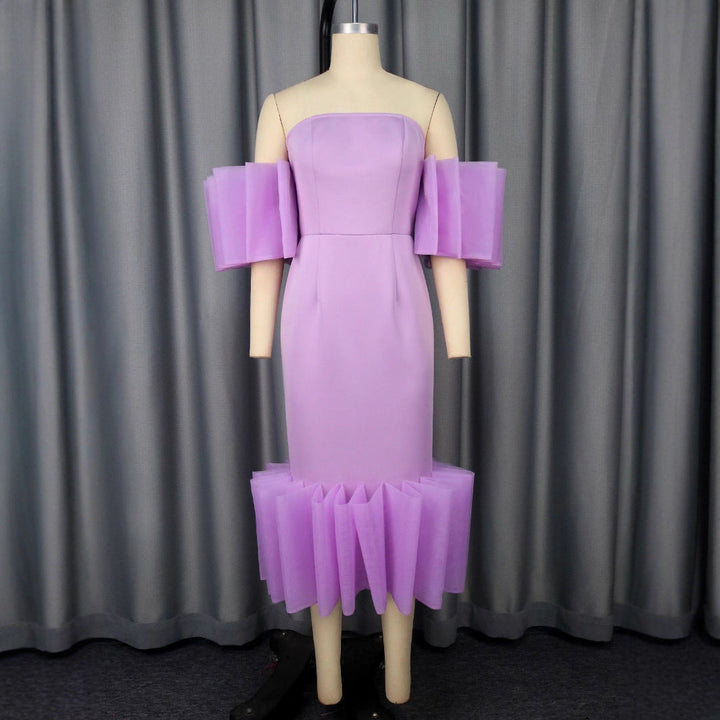 Modernes Partykleid für Frauen: Elegantes Midi-Kleid mit schmeichelhaftem asymmetrischem Saum & Rüschenärmeln.