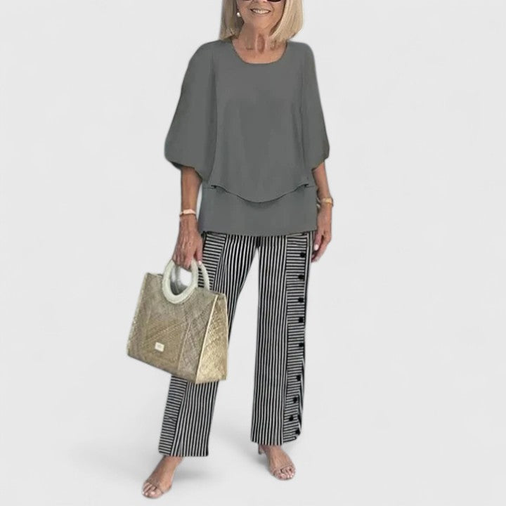 Oberteil & Hose des eleganten Damensets, einzeln vielseitig kombinierbar für neue Outfits.