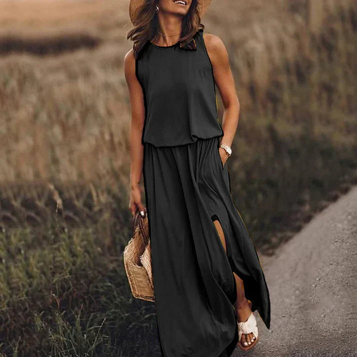 Langes, fließendes Damenkleid, ideal als komfortables Maxikleid oder elegantes Strandkleid.
