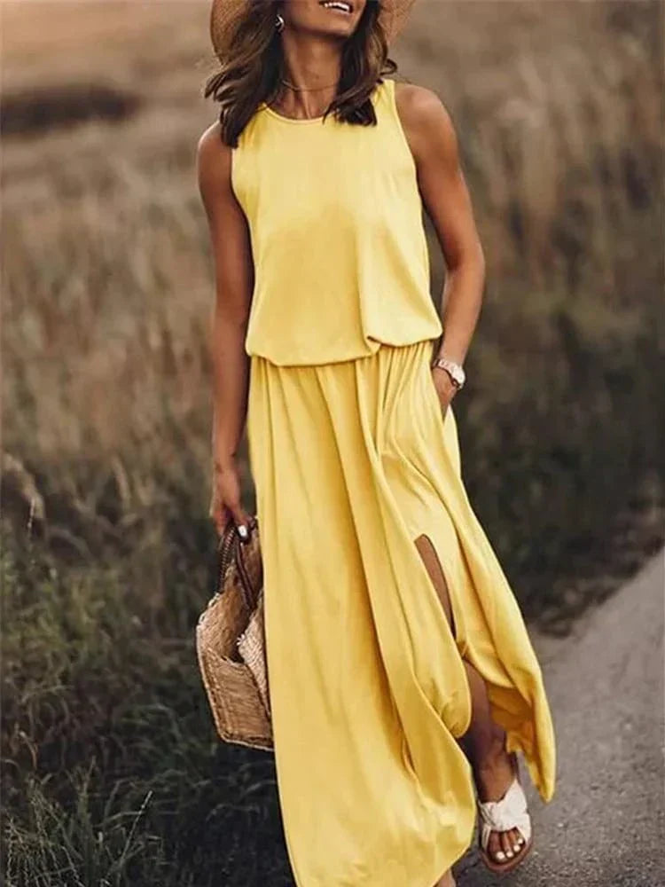 Damenmode: Entspanntes Maxikleid, modisch & komfortabel, ein Muss für jede Sommergarderobe.