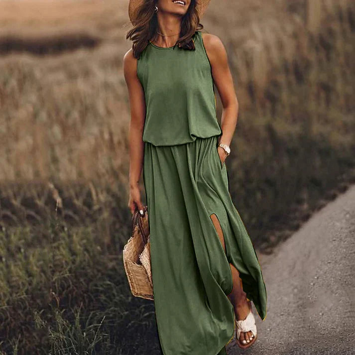 Fließendes Damen Maxikleid, ein bequemes Sommerkleid, das Vielseitigkeit und Stil vereint.