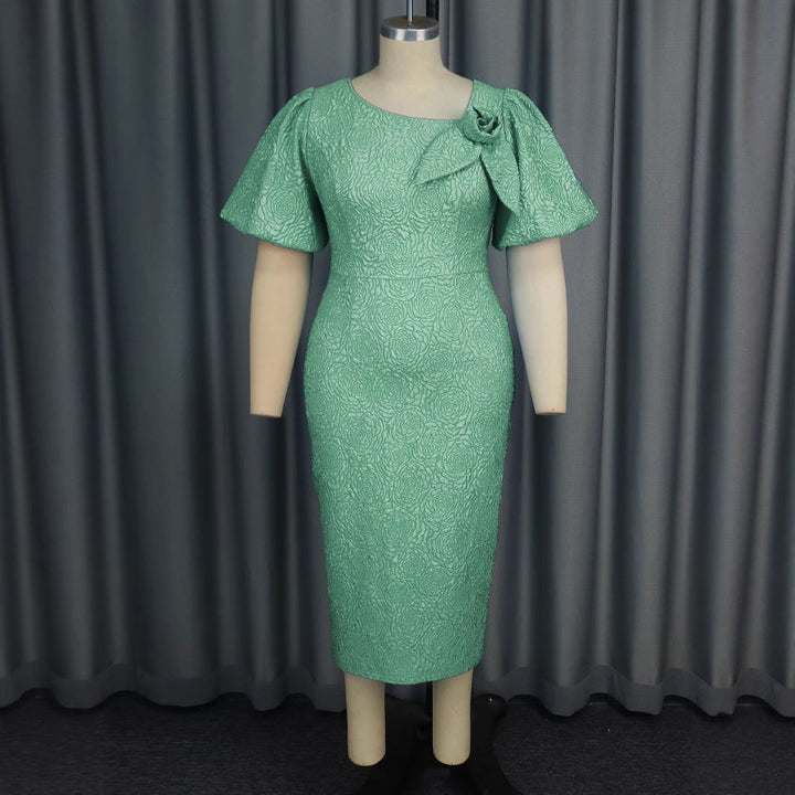 Festliches Damenkleid mit Blumen & Puffärmeln, elegantes Etuikleid, perfekt für besondere Anlässe.