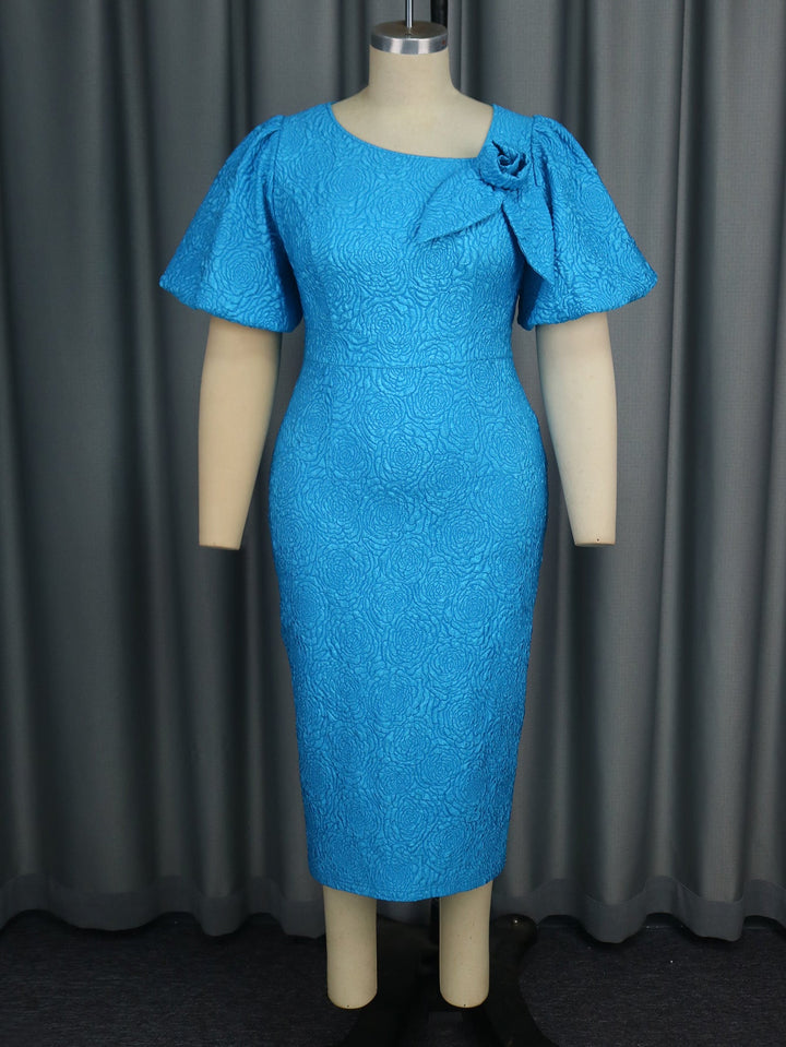 Modisches Damen Etuikleid, figurbetont, mit Puffärmeln & Blumenmuster, ideal für Partys.
