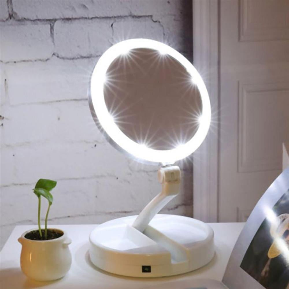 Damen faltbarer LED Kosmetikspiegel mit Vergrößerung, ideal für präzises Make-up unterwegs.