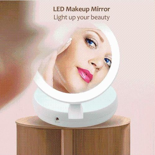 Eleganter faltbarer Reisespiegel mit LED-Beleuchtung & Vergrößerung für Damen Kosmetik und Make-up.