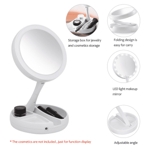 Tragbarer Damen LED Kosmetikspiegel, faltbar, mit Vergrößerung für präzises Auftragen von Make-up.