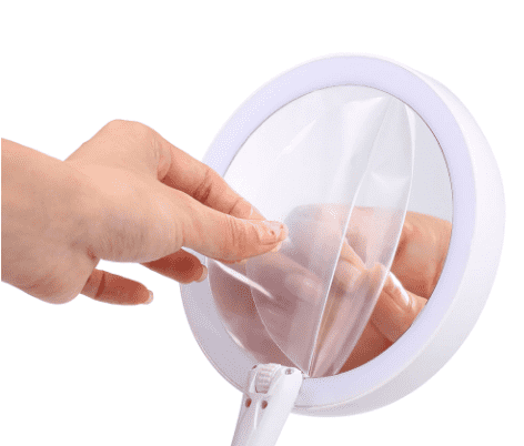 Moderner faltbarer Vergrößerungsspiegel für Damen, mit LED-Licht, perfekt für Kosmetik & Reisen.