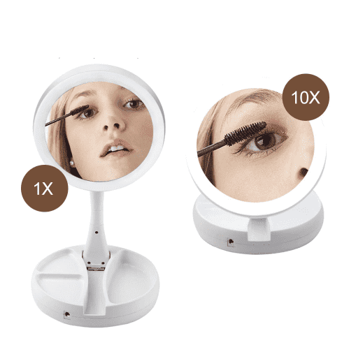 Beauty-Accessoire für Damen: faltbarer LED Schminkspiegel mit Lupe, ideal für Detailarbeit beim Make-up.