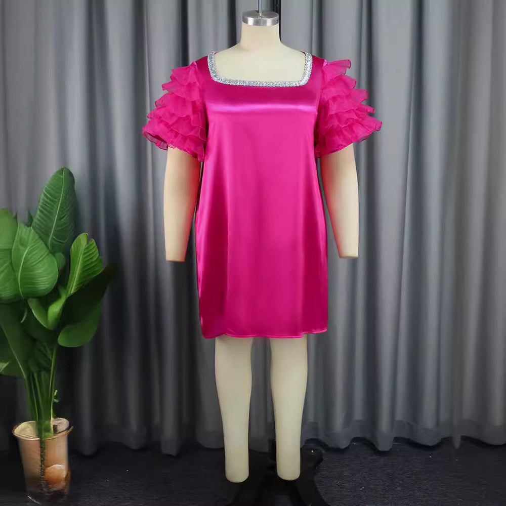 Elegantes Damen Abendkleid, glitzerndes Minikleid mit Rüschenärmeln, perfekt für Hochzeitsgast.