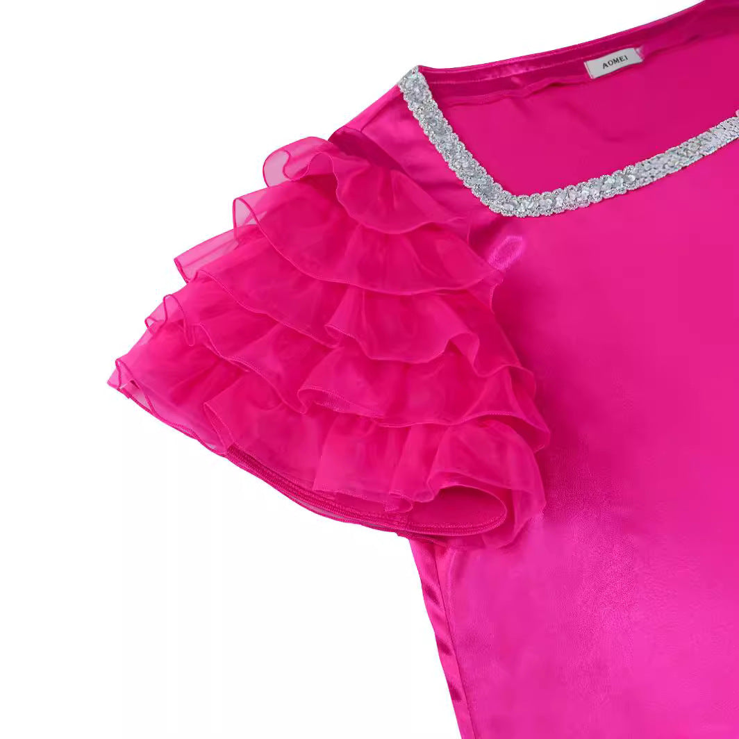 Glitzerndes Partykleid Damen, festlich & elegant, mit Rüschenärmeln. Ideal für besondere Anlässe.