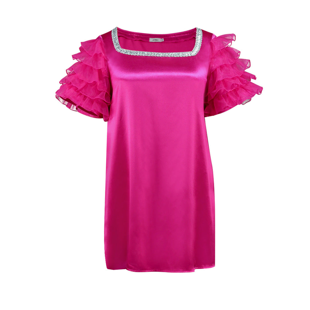 Modisches Damen Minikleid, glitzernd, mit eleganten Rüschenärmeln. Perfektes Abendkleid für Partys.
