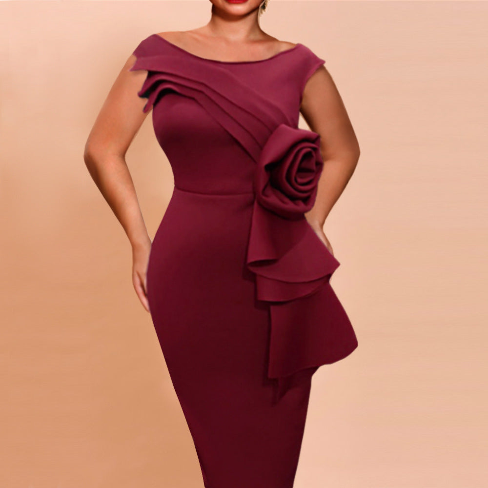 Damen figurbetontes Abendkleid mit eleganter Rüsche, perfekt für festliche Anlässe und Partys.