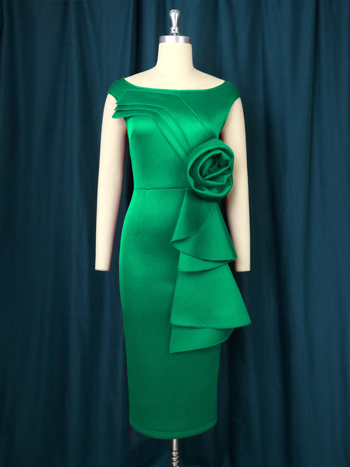 Figurbetontes Rüschenkleid für Damen in Rot, elegantes Design für Hochzeitsgäste und festliche Events.