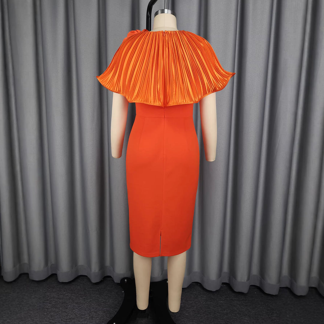 Orangefarbenes Cocktailkleid für besondere Anlässe, mit schmeichelhafter Passform & modischem Volant-Design.