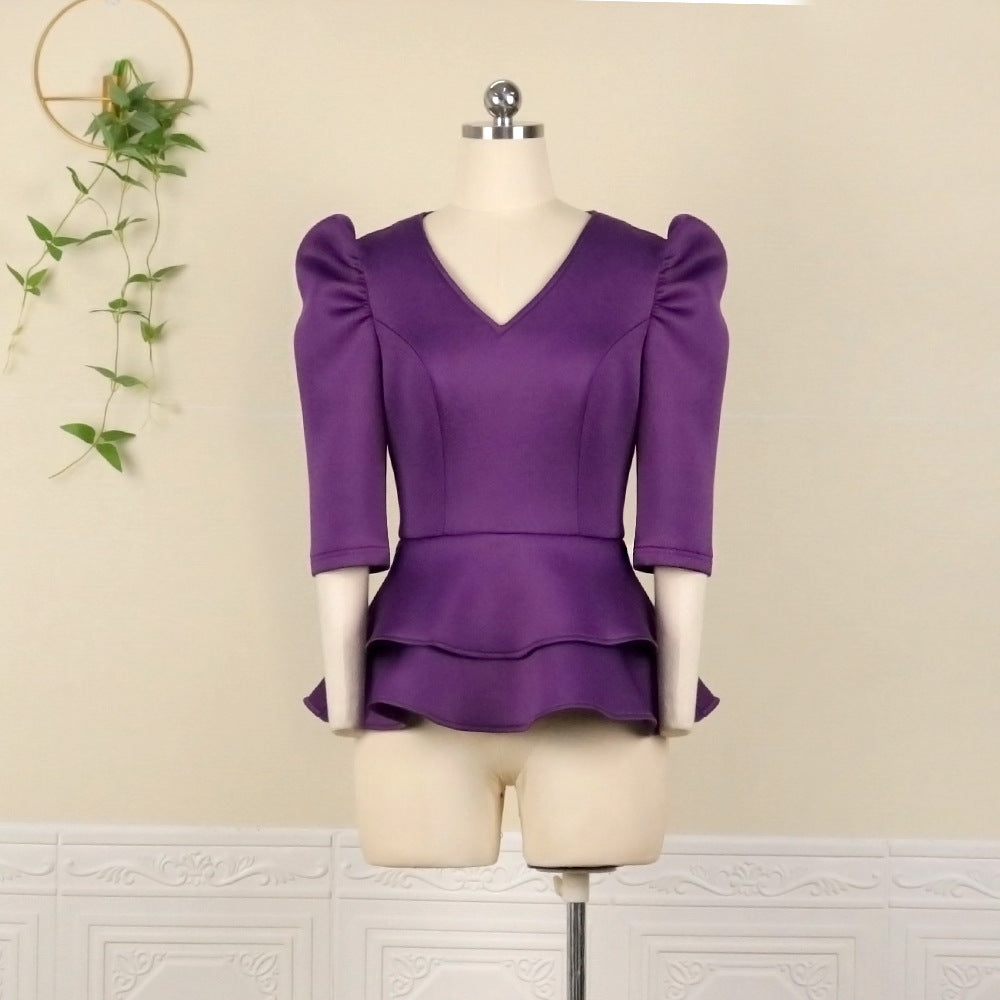 Festliches Partykleid für Frauen, tailliert, mit femininen Puffärmeln & abnehmbarem Gürtel.