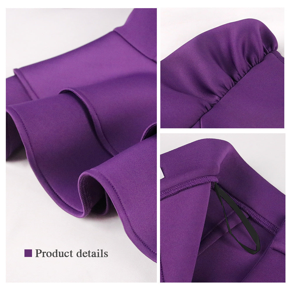 Stilvolles Damenkleid, eng anliegend, mit modernen Puffärmeln und einem schmeichelhaften Taillengürtel.
