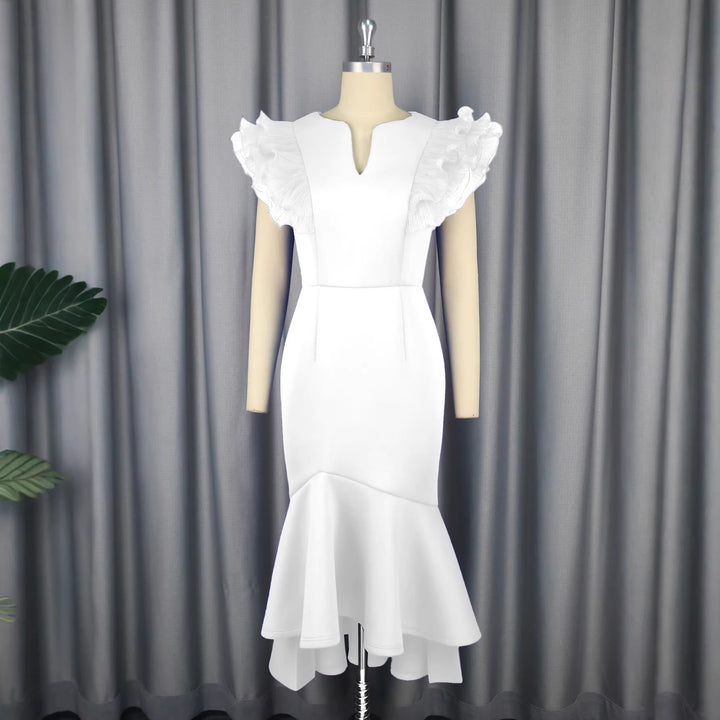Modisches Partykleid für Damen, kurzärmlig, mit schmeichelhafter Silhouette und Rüschen-Details.