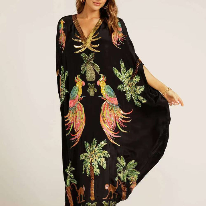 Damen Fließender Knöchel-Kaftan Addison: Elegantes Sommerkleid mit lockerer Passform & weiten Ärmeln. Perfekt für Urlaub.