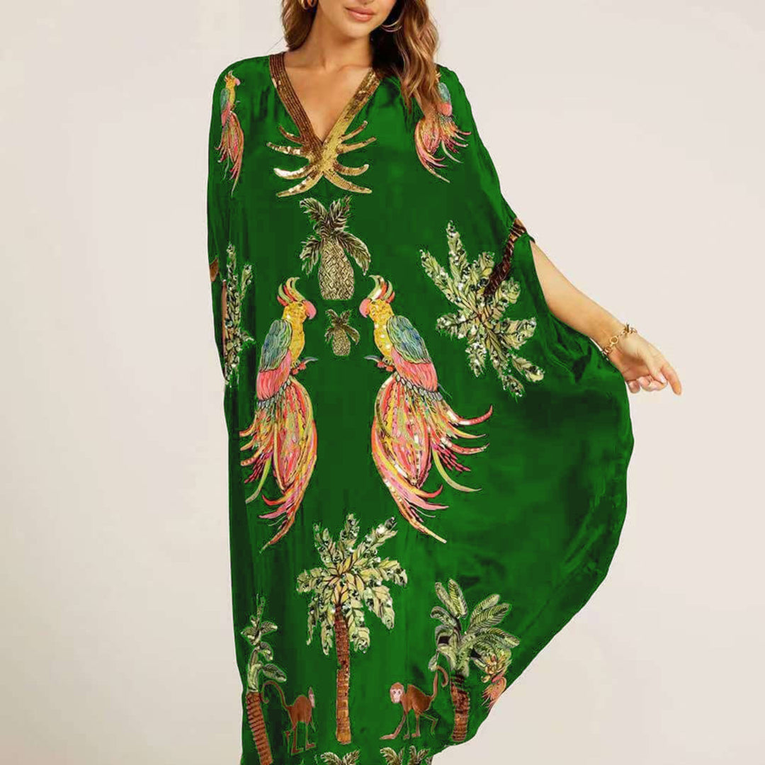 Gemusterter Damen Kaftan Addison: Knöchellanges Maxikleid. Elegantes Sommerkleid für Komfort & Stil.