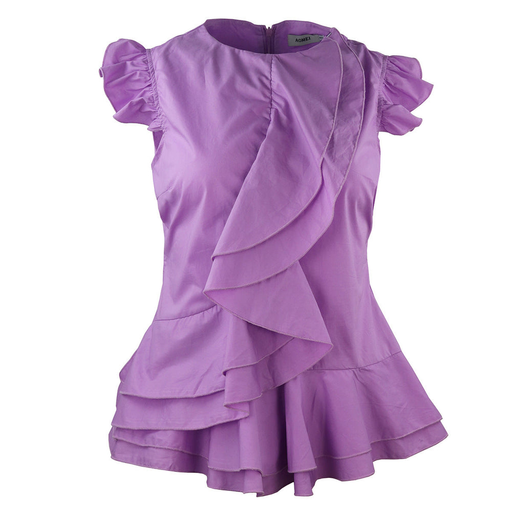 Elegantes Damen Sommerkleid im Karomuster mit fließendem Stoff und voluminösem Rüschensaum.