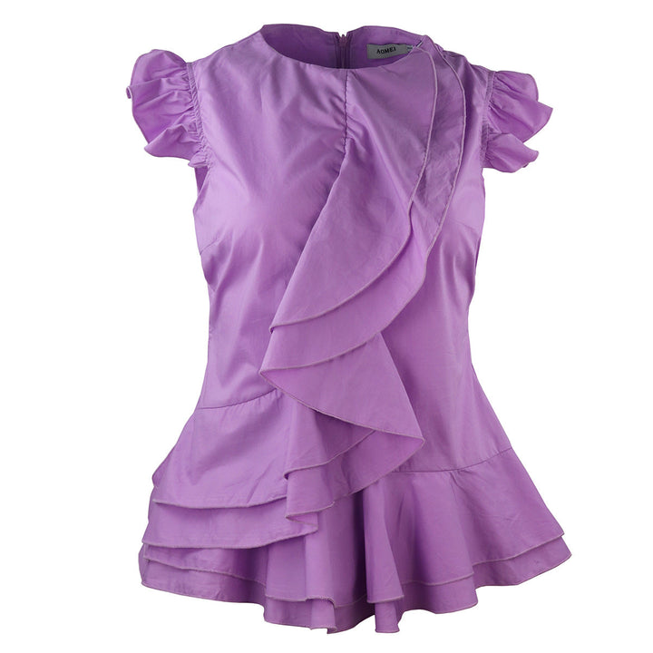 Elegantes Damen Sommerkleid im Karomuster mit fließendem Stoff und voluminösem Rüschensaum.