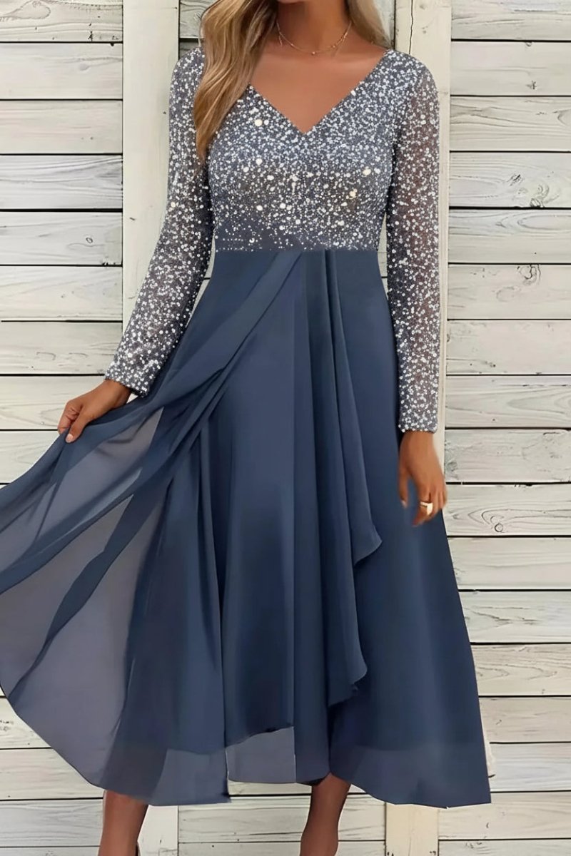 Elegantes Abendkleid für Damen, knöchellang, mit schmeichelhaftem V-Ausschnitt und Blumenmuster.