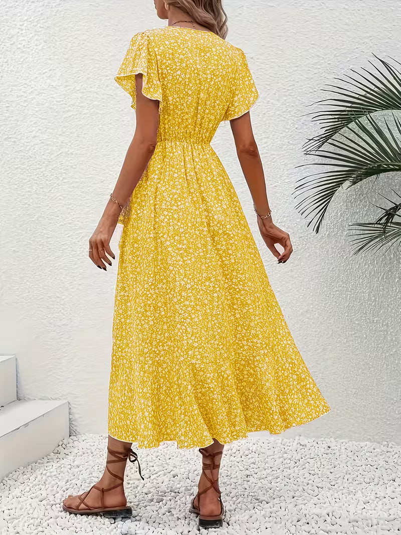 Vielseitiges Damen Wickelkleid, fließend, bauchumspielend, als Freizeit- oder Partykleid geeignet.