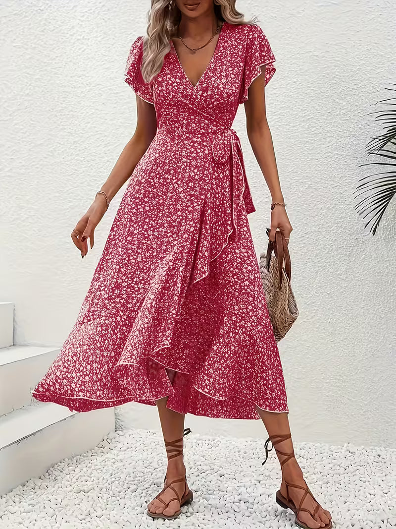 Bauchumspielendes, fließendes Wickelkleid für Damen, bequem und stilvoll für Schwangerschaft/Sommer.