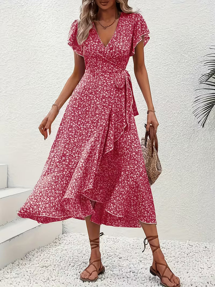 Bauchumspielendes, fließendes Wickelkleid für Damen, bequem und stilvoll für Schwangerschaft/Sommer.