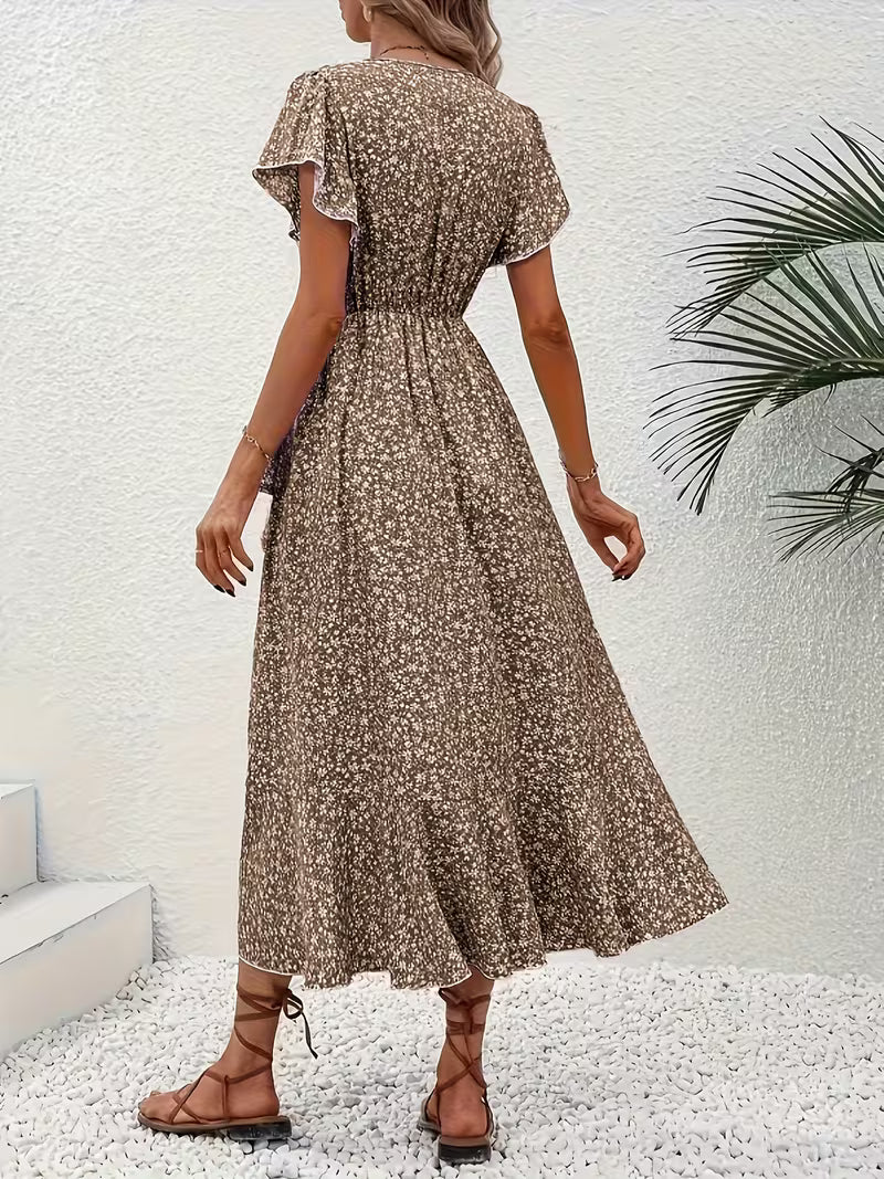 Stilvolles Partykleid: fließendes Wickelkleid für Damen mit V-Ausschnitt, elegant und sommerlich.