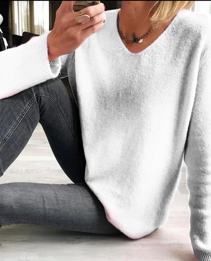 Damen Langarm Pullover Sophie, V-Ausschnitt, einfarbig, komfortabel für alle Jahreszeiten: Frühling, Herbst, Winter.