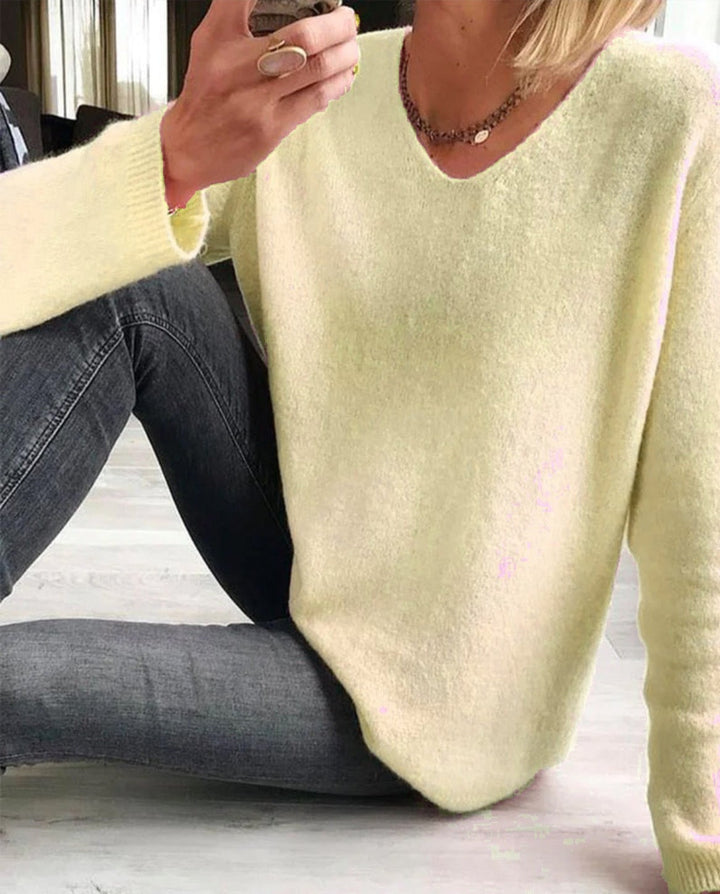 Damen Freizeit Pullover Sophie, V-Ausschnitt, langarm, einfarbig, komfortabel und modisch für jede Frau.