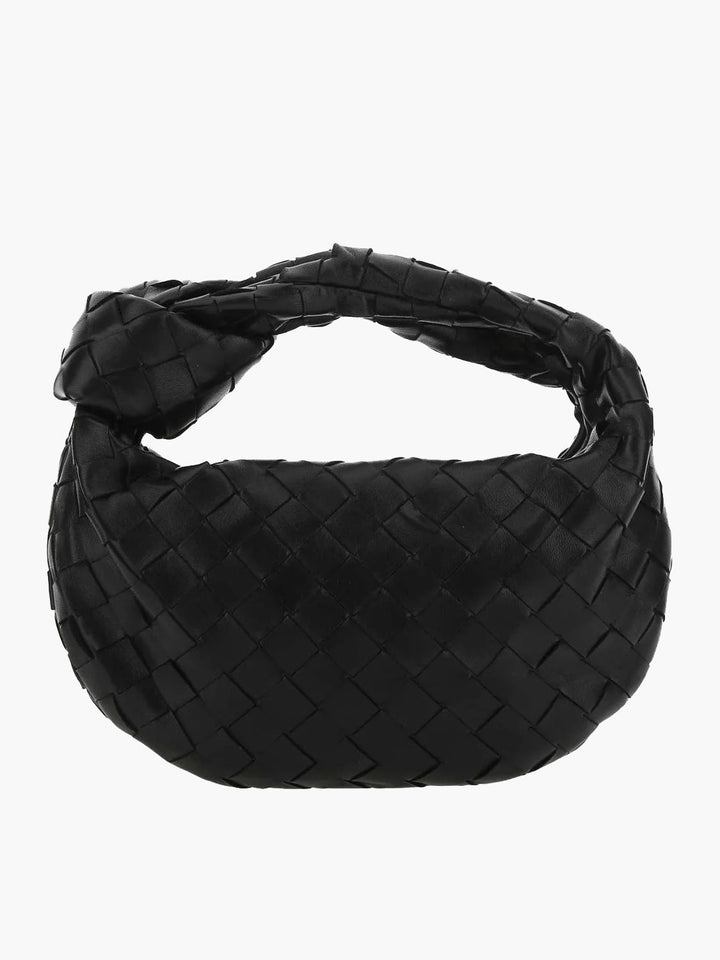 Damen geflochtene Handtasche in eleganter Metallic-Optik, perfekt für stilvolle Auftritte.