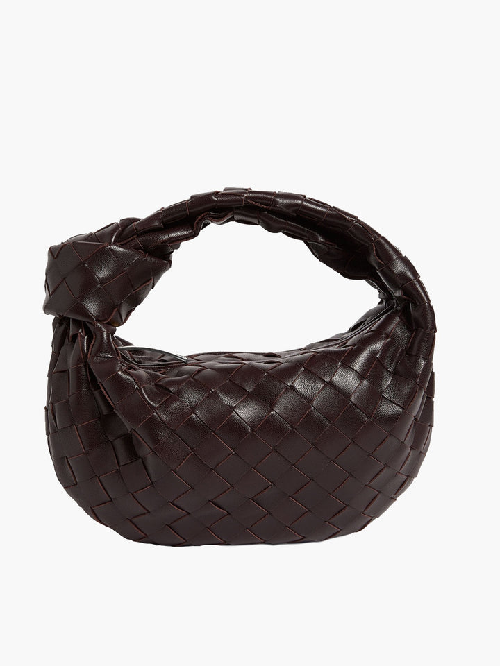 Elegante Damen-Handtasche in Metallic-Optik, geflochten, auch als stilvolle Clutch nutzbar.