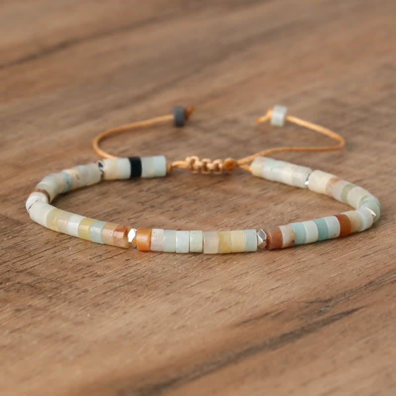 Damenarmband geflochten, 2,4 mm Moosachat Naturstein-Perlen, grüne Einschlüsse, verstellbar.