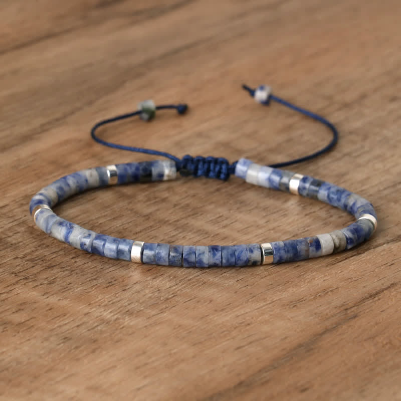 Damen geflochtenes Armband mit 2,4 mm Chrysokoll Naturstein-Perlen, türkisblau, handgemacht.