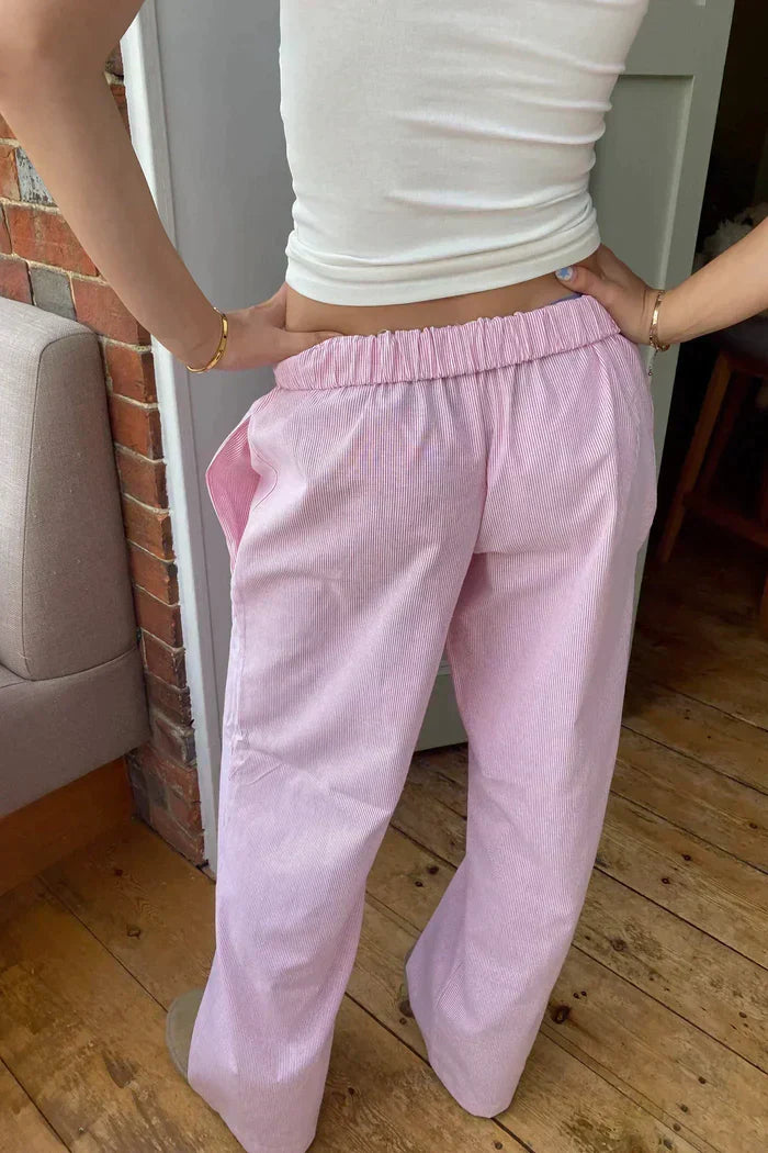 Damen gestreifte Hose mit elastischem Bund & lockerer Passform; bequeme Sommerhose für stilvolle Freizeitlooks.