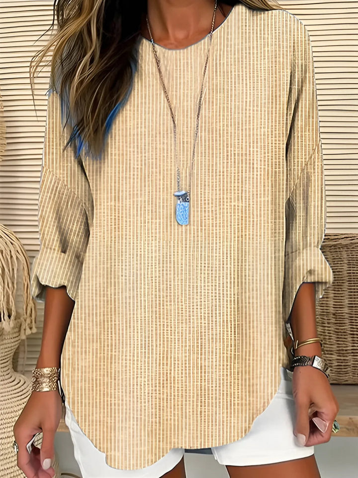 Gestreiftes Damen-Langarmshirt Rhea, Rundhals, casual elegant. Perfekt für Büro oder Freizeit-Looks.