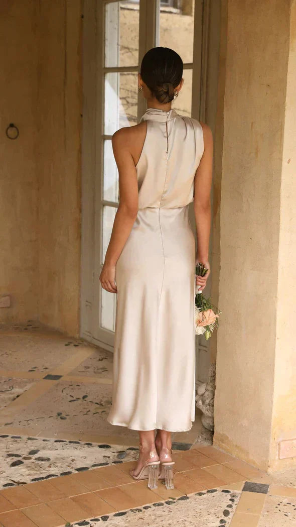 Damen Glänzendes Maxikleid, elegant für Hochzeiten & Partys, Slim Fit, ärmellos, geometrisches Patchwork.
