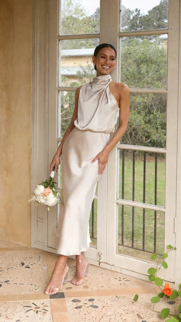 Slim Fit Maxikleid glänzend, Patchwork, ärmellos, lang, perfekt als festliches Abendkleid für Damen.