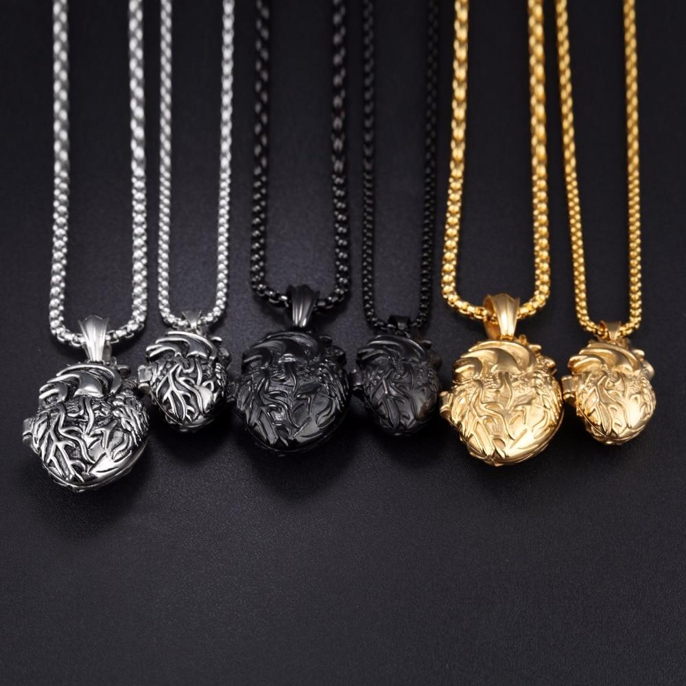 Elegante goldene Damen Halskette aus Edelstahl mit 3D anatomischem Herz Anhänger, stilvolles Damenaccessoire.