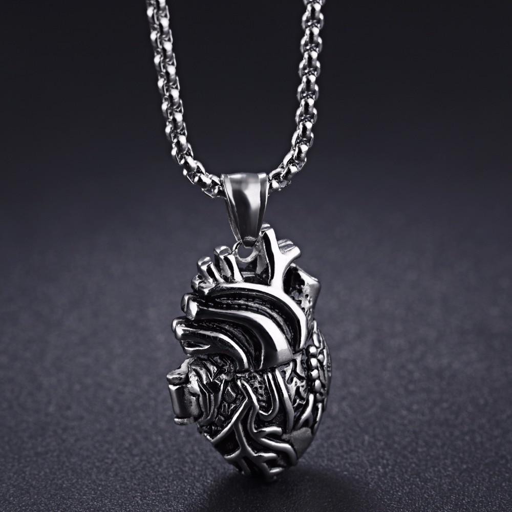 Moderne silberne Edelstahl Damen Halskette mit einzigartigem 3D anatomischem Herz Anhänger, besonderes Geschenk.