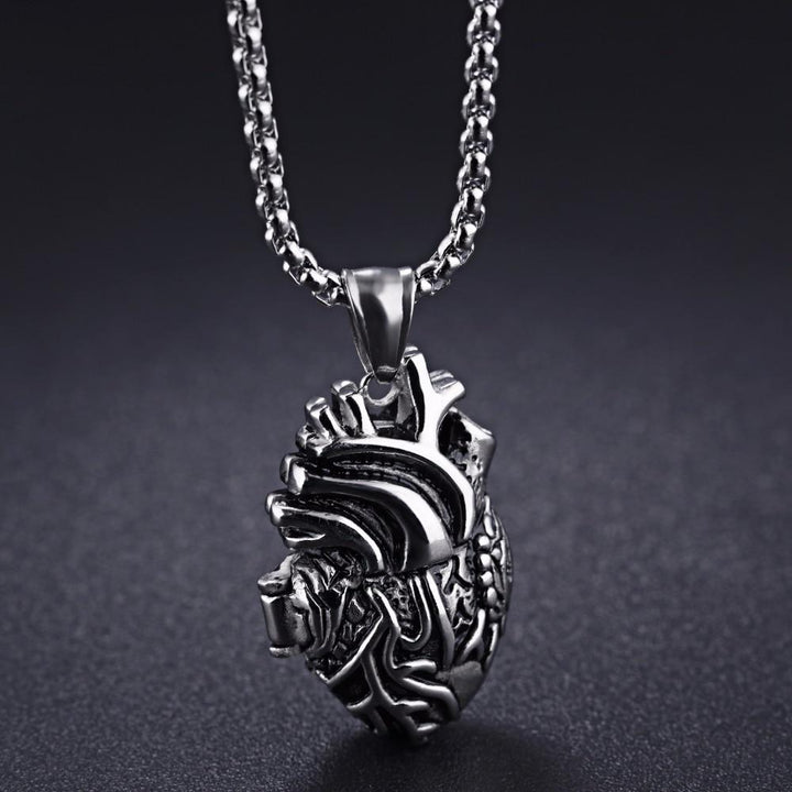 Moderne silberne Edelstahl Damen Halskette mit einzigartigem 3D anatomischem Herz Anhänger, besonderes Geschenk.