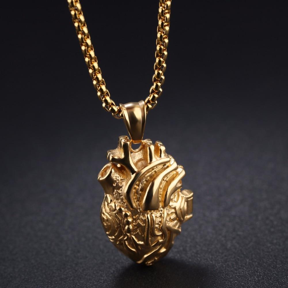 Coole schwarze Edelstahl Damen Halskette mit detailliertem 3D anatomischem Herz Anhänger, trendiger Schmuck.