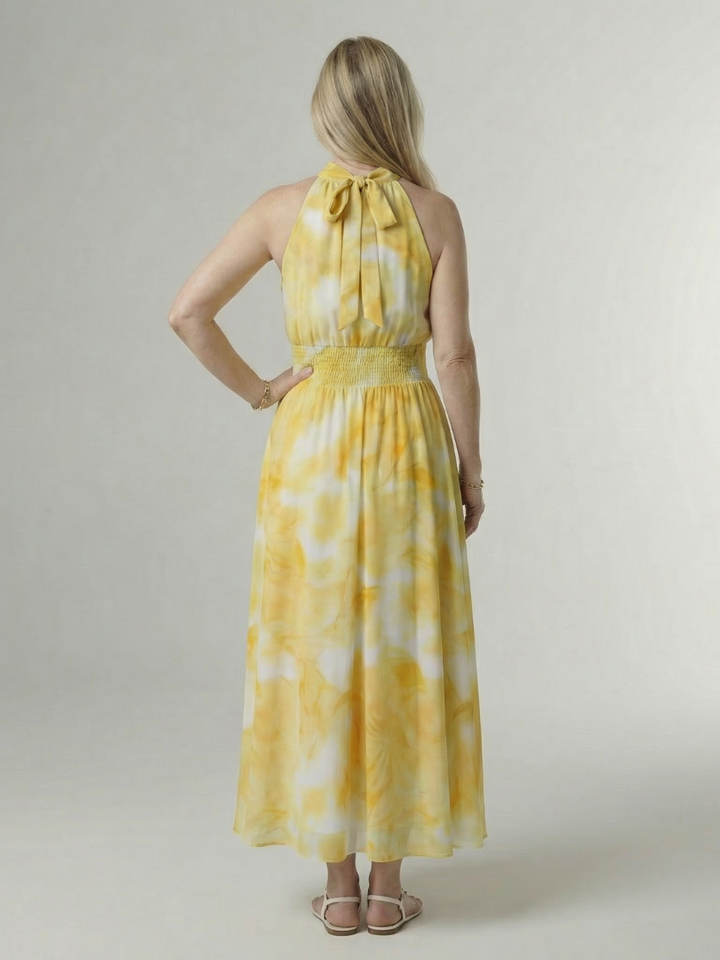 Elegantes Sommer-Midikleid mit Halter für Damen, ideal für Freizeit, Strand und Mode.