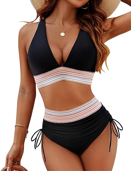 Damen Swimwear Set: High Waist Bikini Push-up für Selbstbewusstsein am Strand.