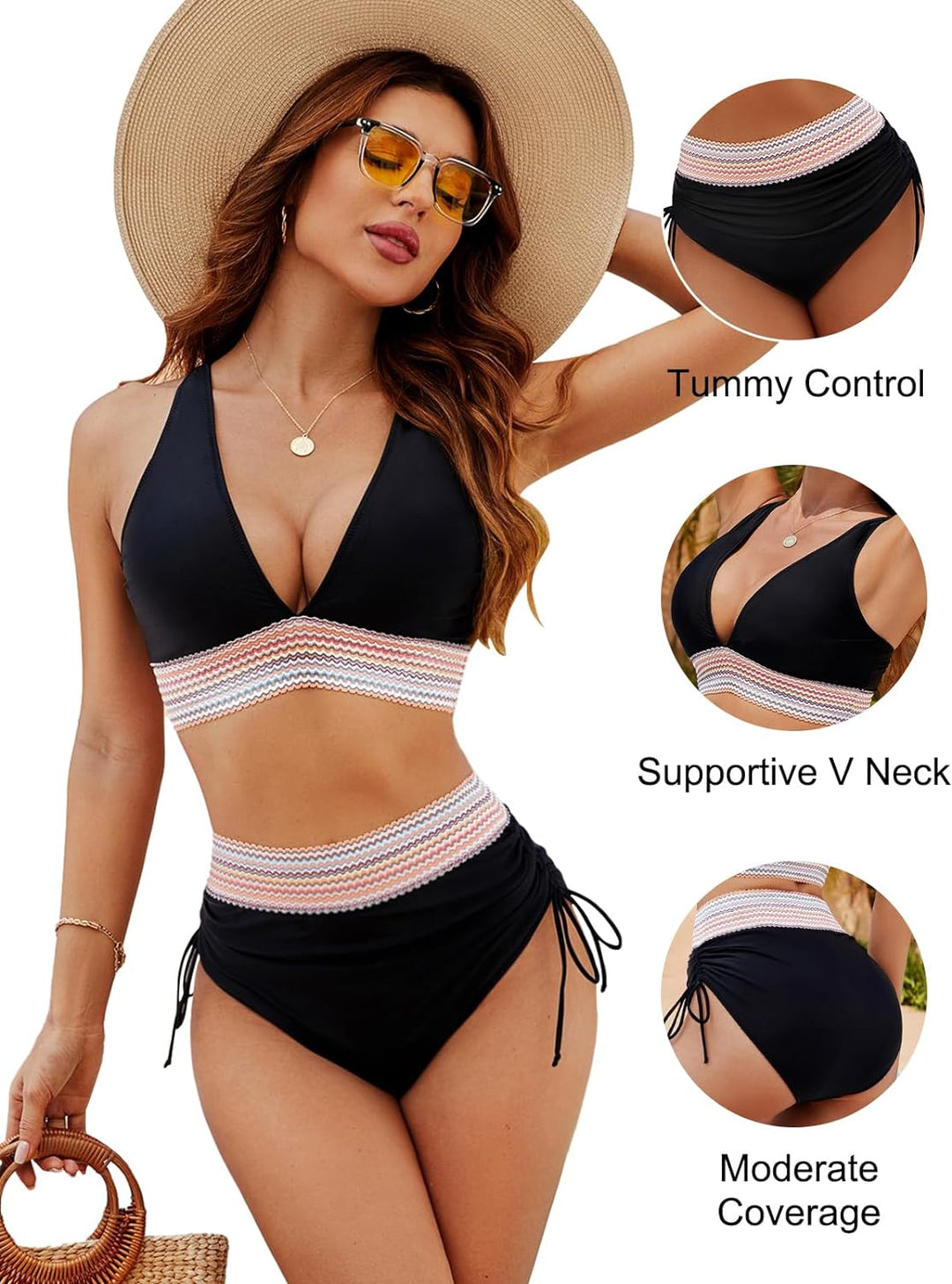 Figurformender Damen Push-up Badeanzug, High Waist, mit Farbblock-Design.