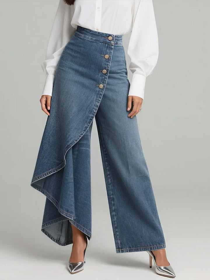 Damen High-Waisted Weitbein Jeans in Blau mit elegantem Relaxed Fit; bequeme Freizeithose für den Alltag.