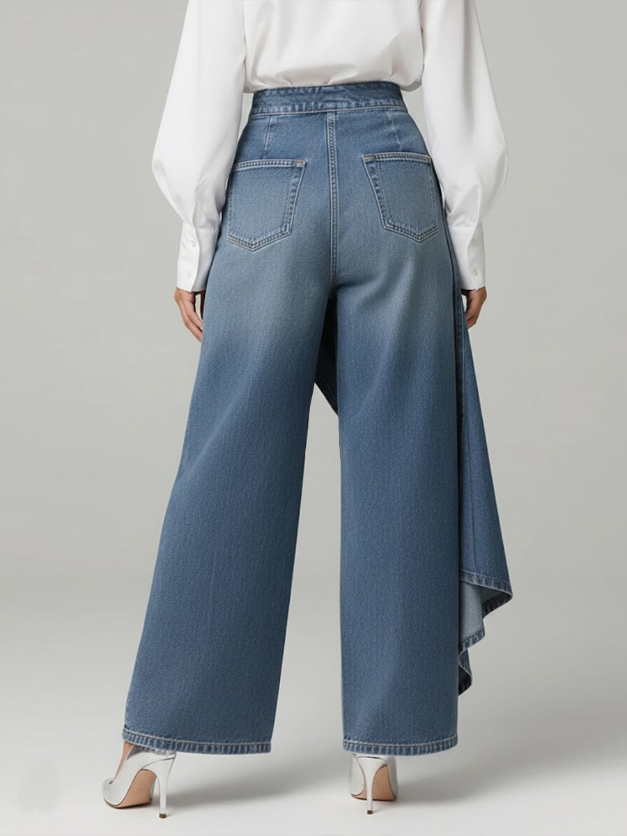 Schwarze Damen Jeans mit hohem Bund und weitem Bein; modischer Relaxed Fit für stilvolle Casual-Looks.