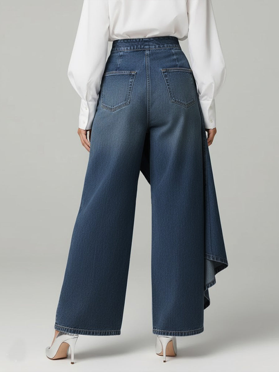 Bequeme Damen High-Waisted Jeans mit weitem Bein; modische Relaxed Fit Hose für Casual und elegante Damenmode.